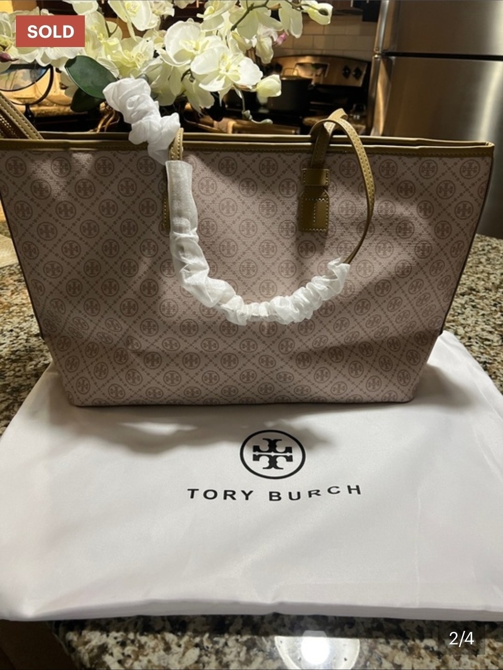 Tory Burch Blush Logo Stripe Tote with Gold Accents - Picture 4 of 4